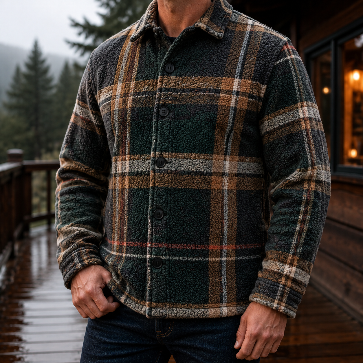 Men's Geometric Fleece Shacket | Warm Shirt Jacket -8