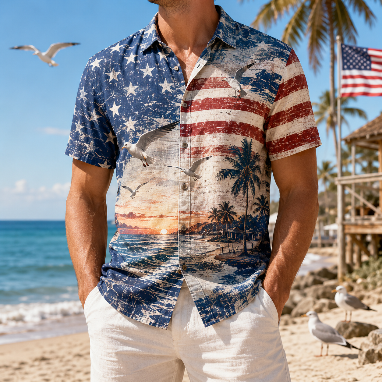Men's Vintage Tropical Print Short-Sleeve Shirt – Casual Beach Vacation Style – 28