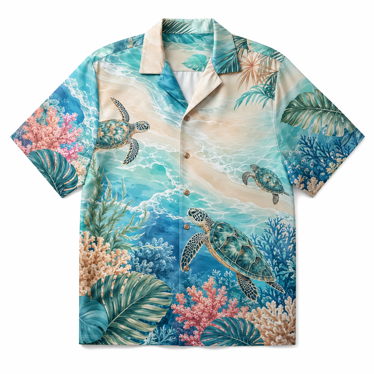 Summer Tropical Print Short Sleeve Beach Shirt -34