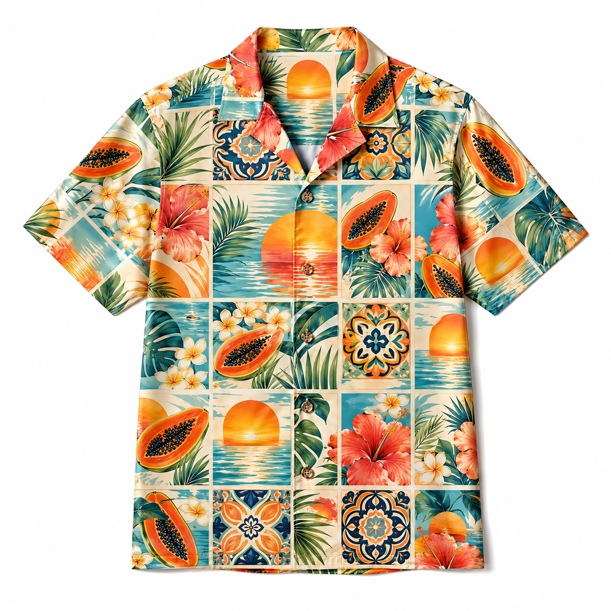 Summer Tropical Print Short Sleeve Beach Shirt -89