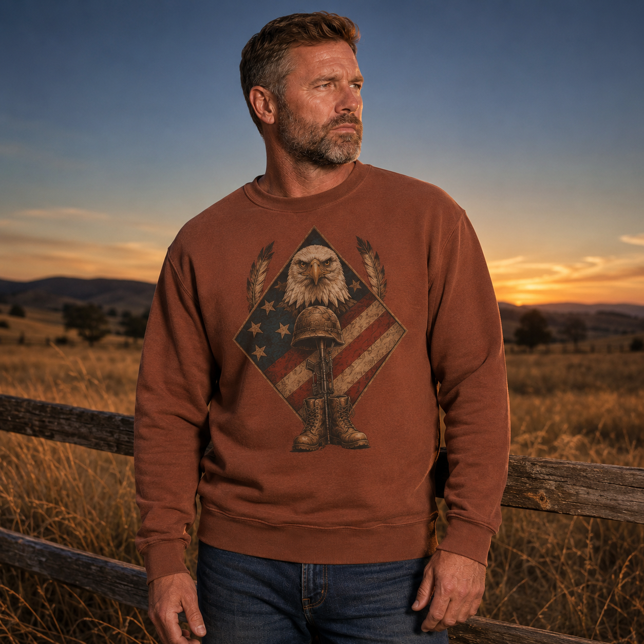 Men's Vintage Patriotic Eagle Military Tribute Sweatshirt -9