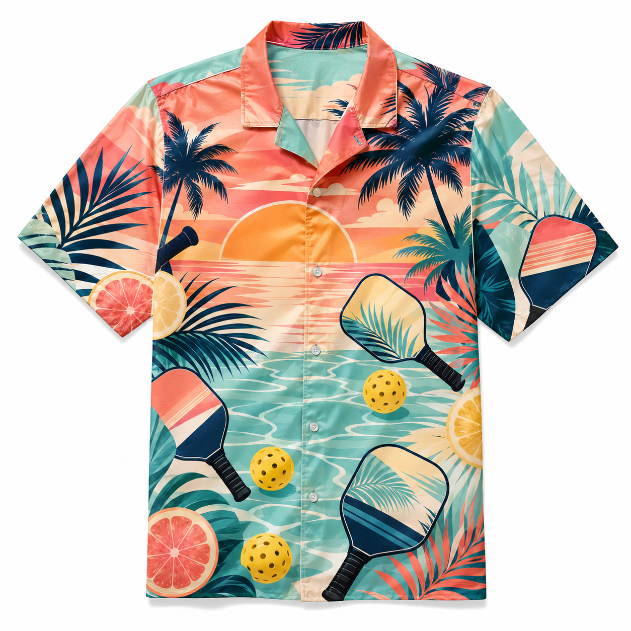 Summer Tropical Print Short Sleeve Beach Shirt -66
