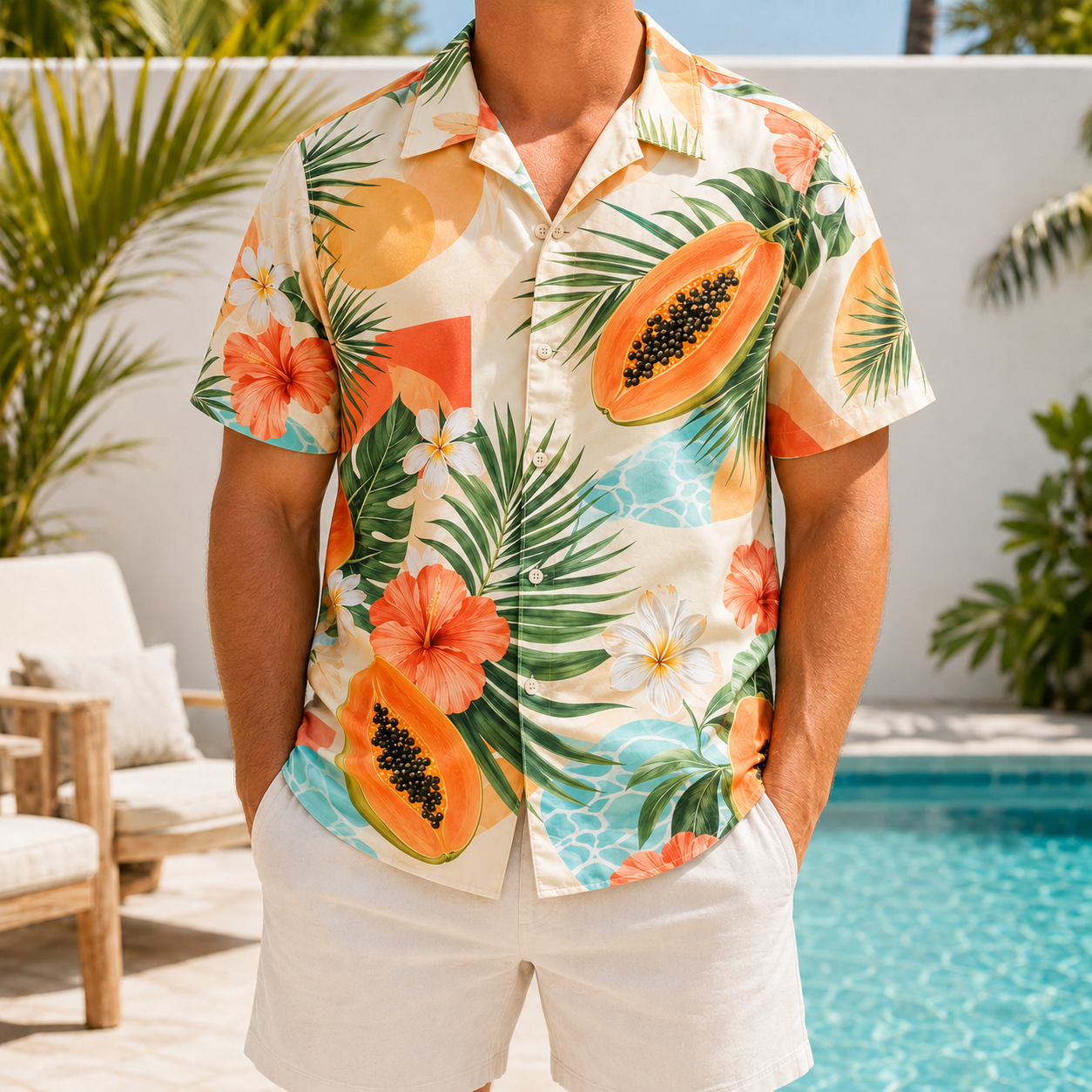 Summer Tropical Print Short Sleeve Beach Shirt -42