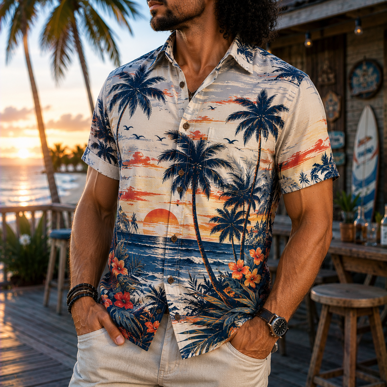 Men's Vintage Western Cowboy-Style Printed Short-Sleeve Shirt-84