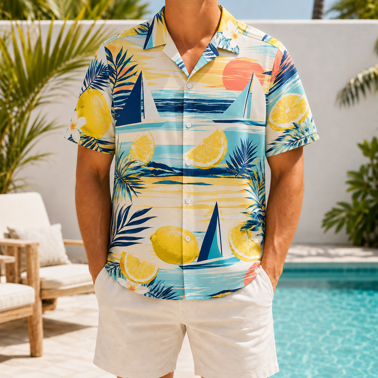 Summer Tropical Print Short Sleeve Beach Shirt -79