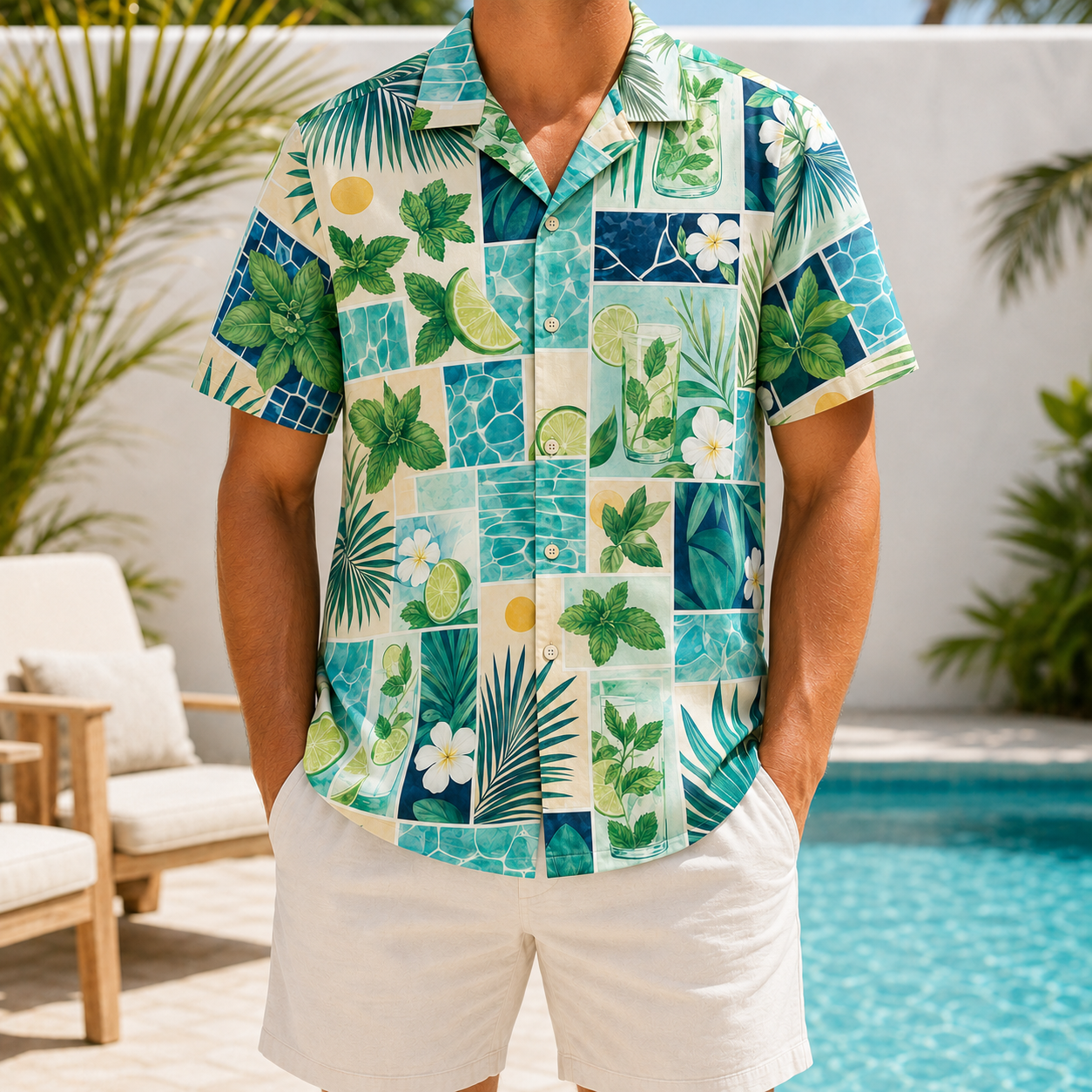 Summer Tropical Print Short Sleeve Beach Shirt -76