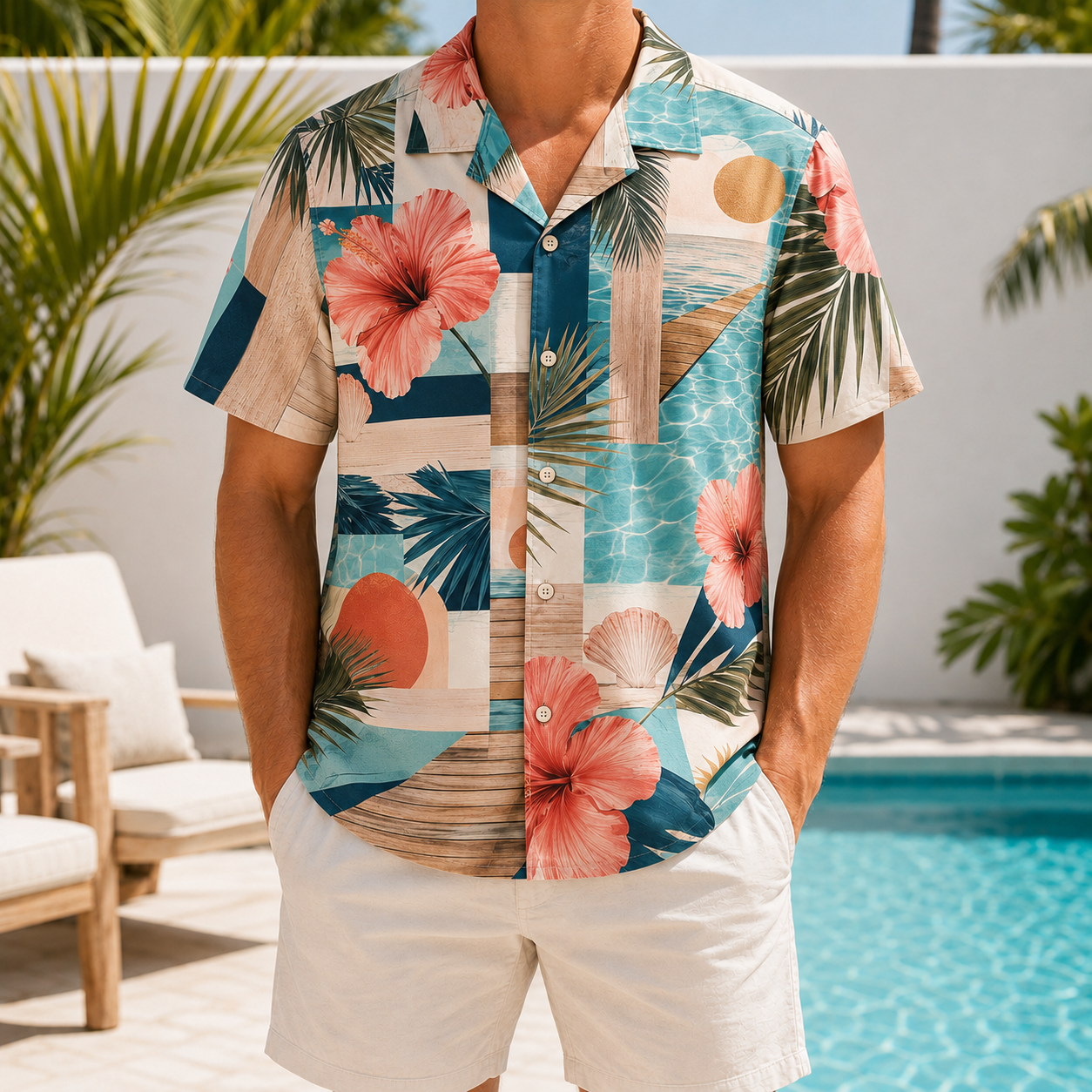 Summer Tropical Print Short Sleeve Beach Shirt -92