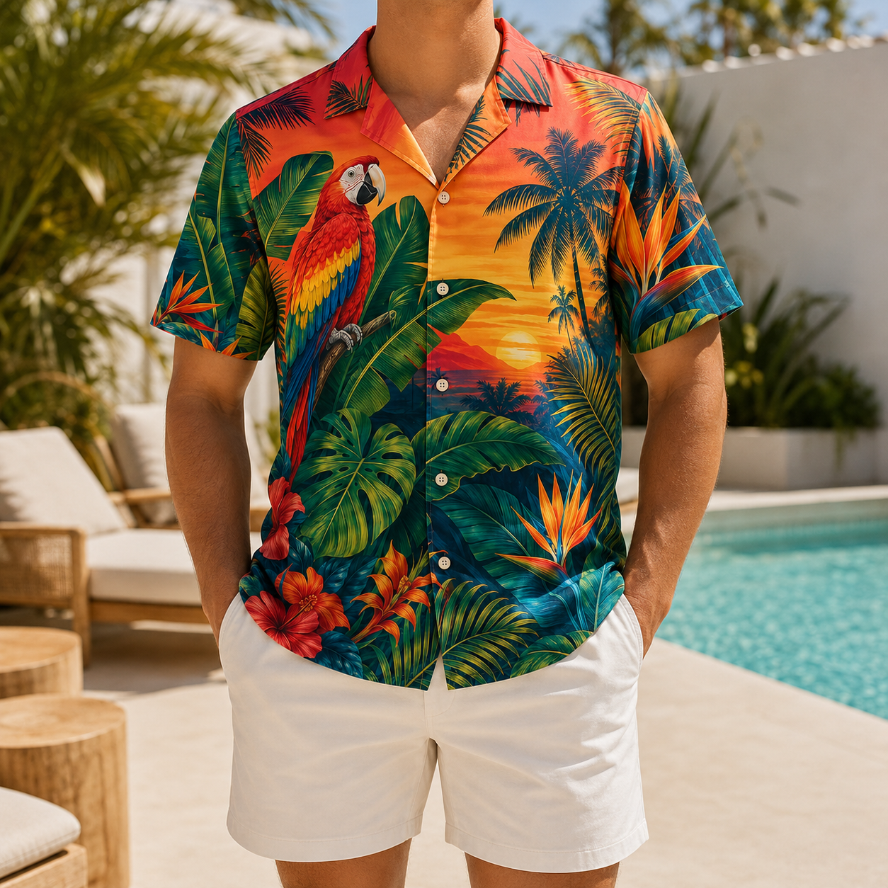 Summer Tropical Print Short Sleeve Beach Shirt -2