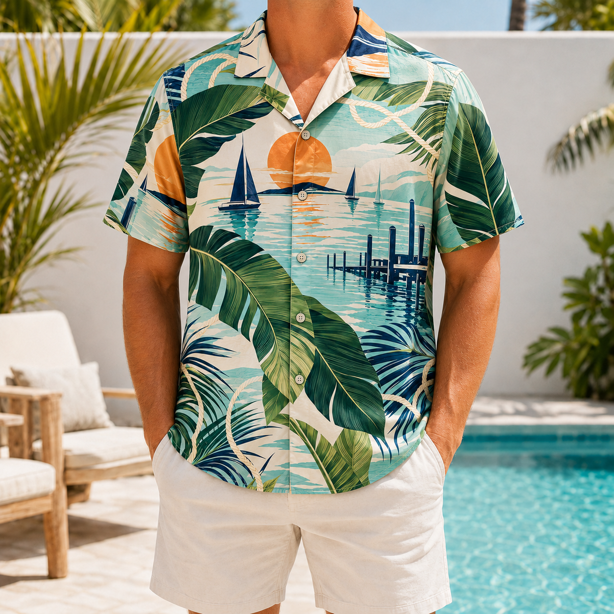 Summer Tropical Print Short Sleeve Beach Shirt -68