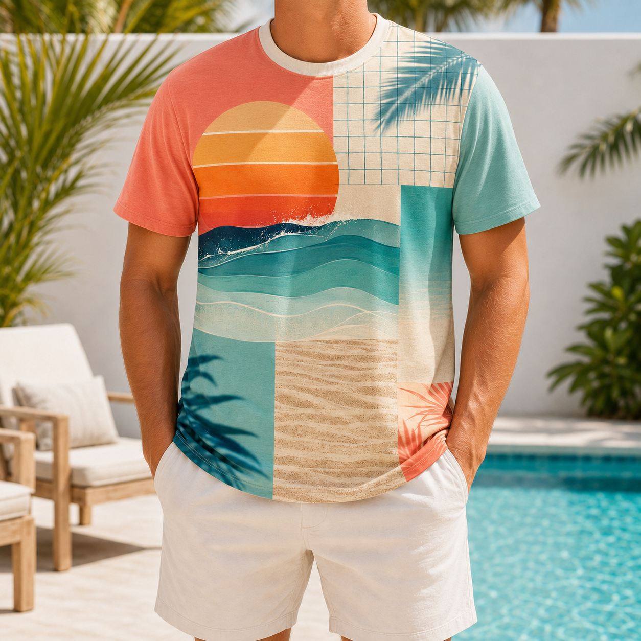 Men's Vintage Tropical Beach Resort Short Sleeve T-Shirt -01