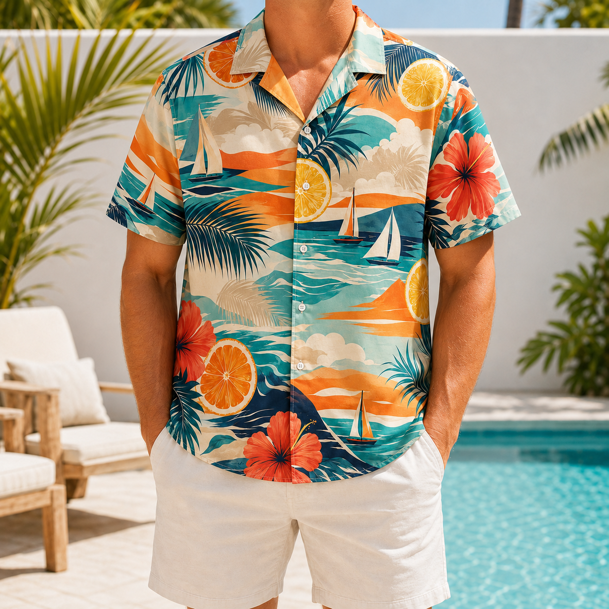 Summer Tropical Print Short Sleeve Beach Shirt -85