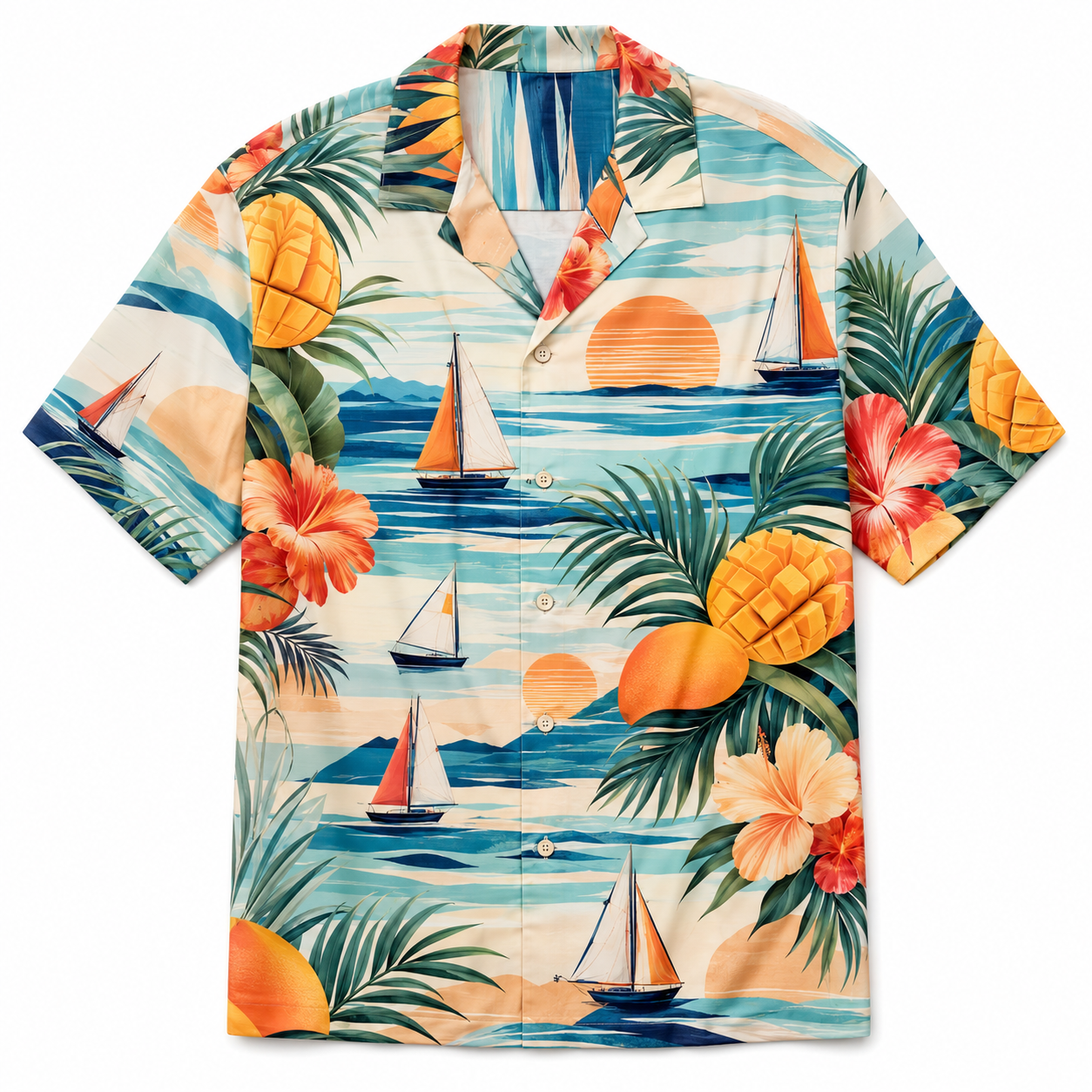 Summer Tropical Print Short Sleeve Beach Shirt -52