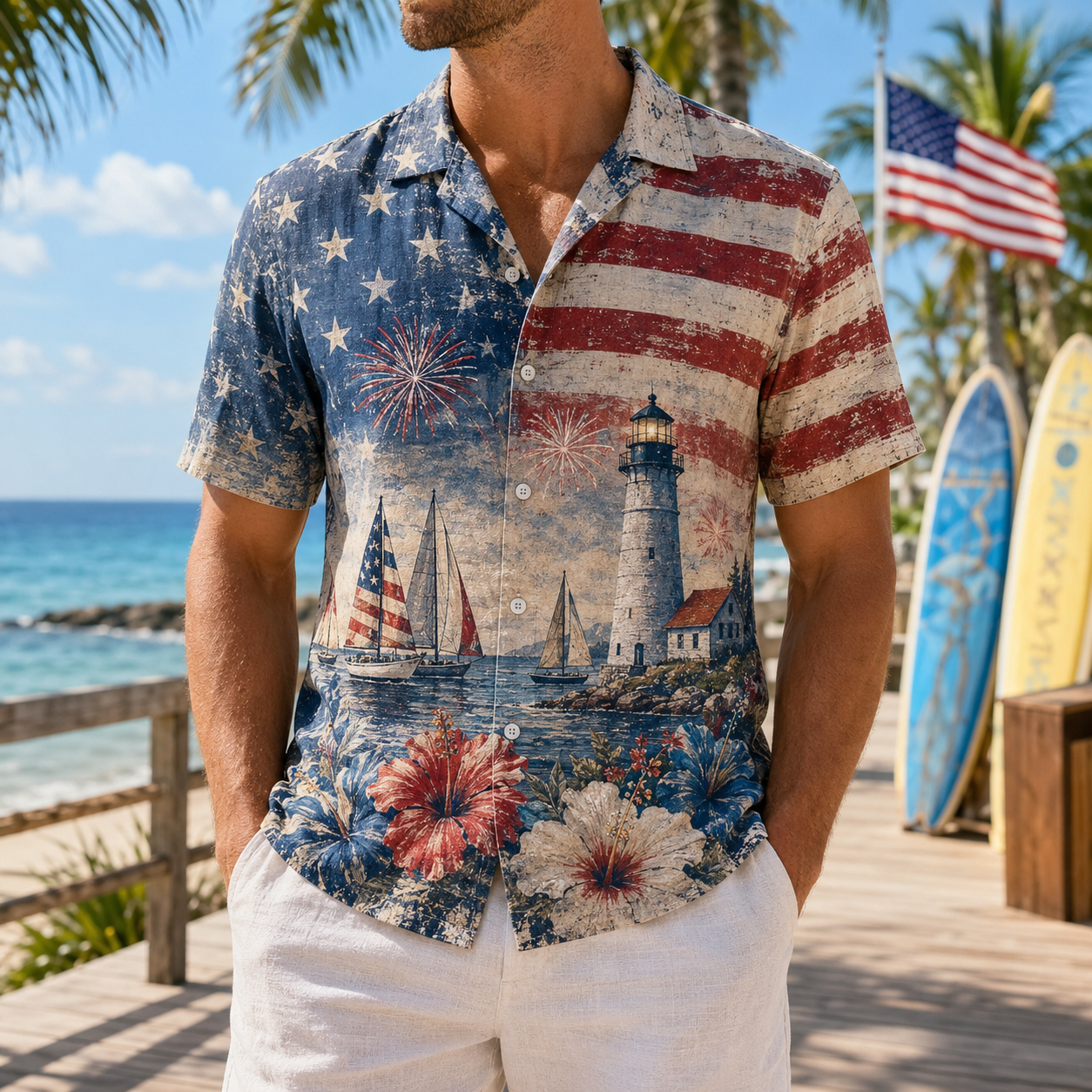 Men's Vintage Tropical Print Short-Sleeve Shirt – Casual Beach Vacation Style – 69