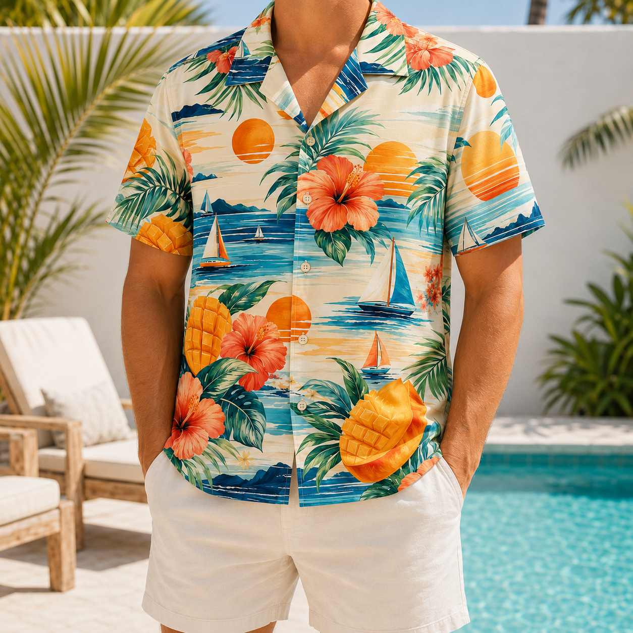 Summer Tropical Print Short Sleeve Beach Shirt -57