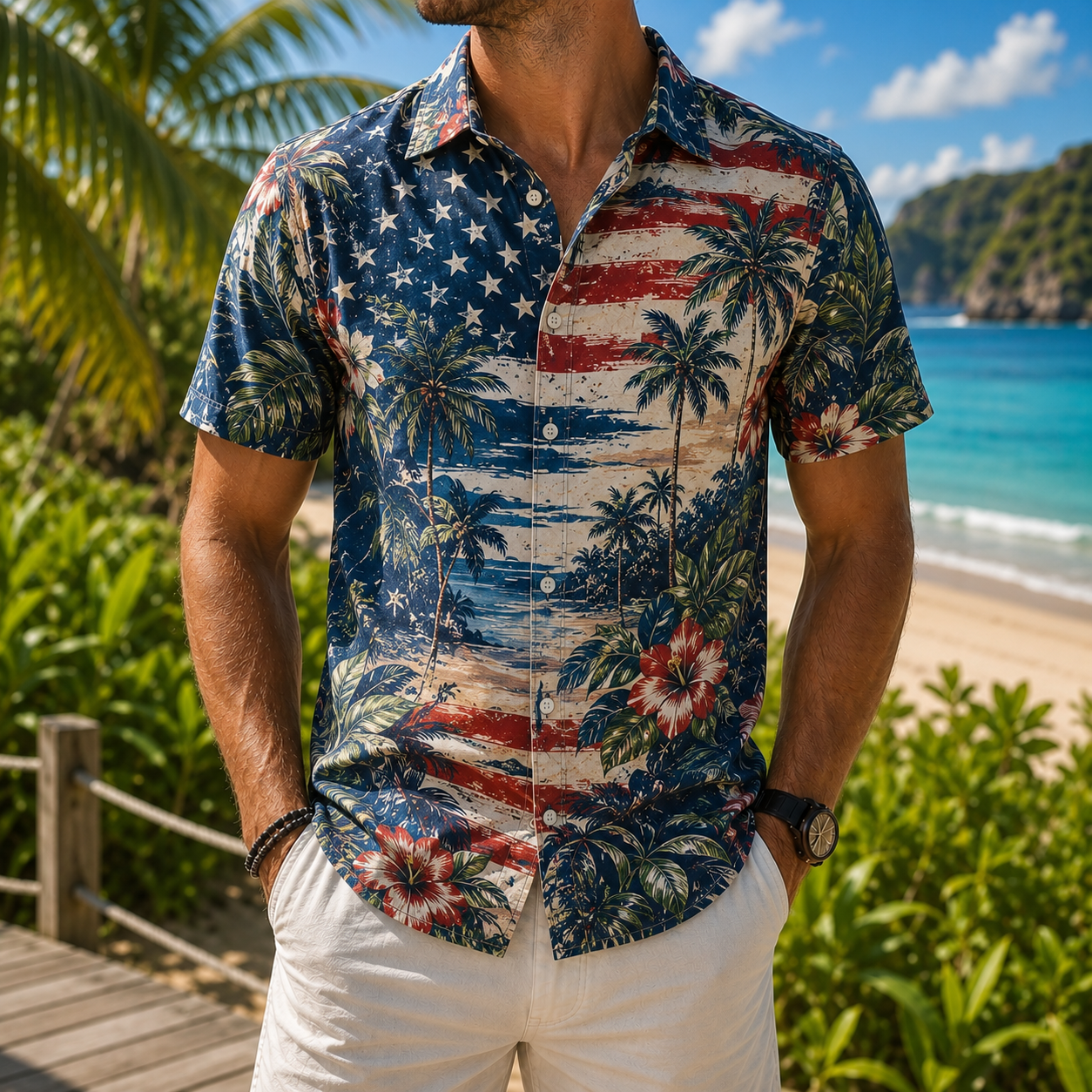 Men's Vintage Tropical Print Short-Sleeve Shirt – Casual Beach Vacation Style – 03