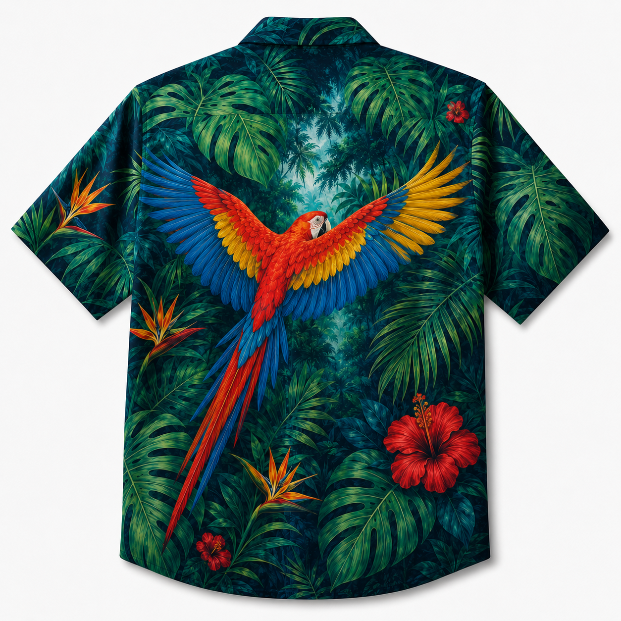 Summer Tropical Print Short Sleeve Beach Shirt -1