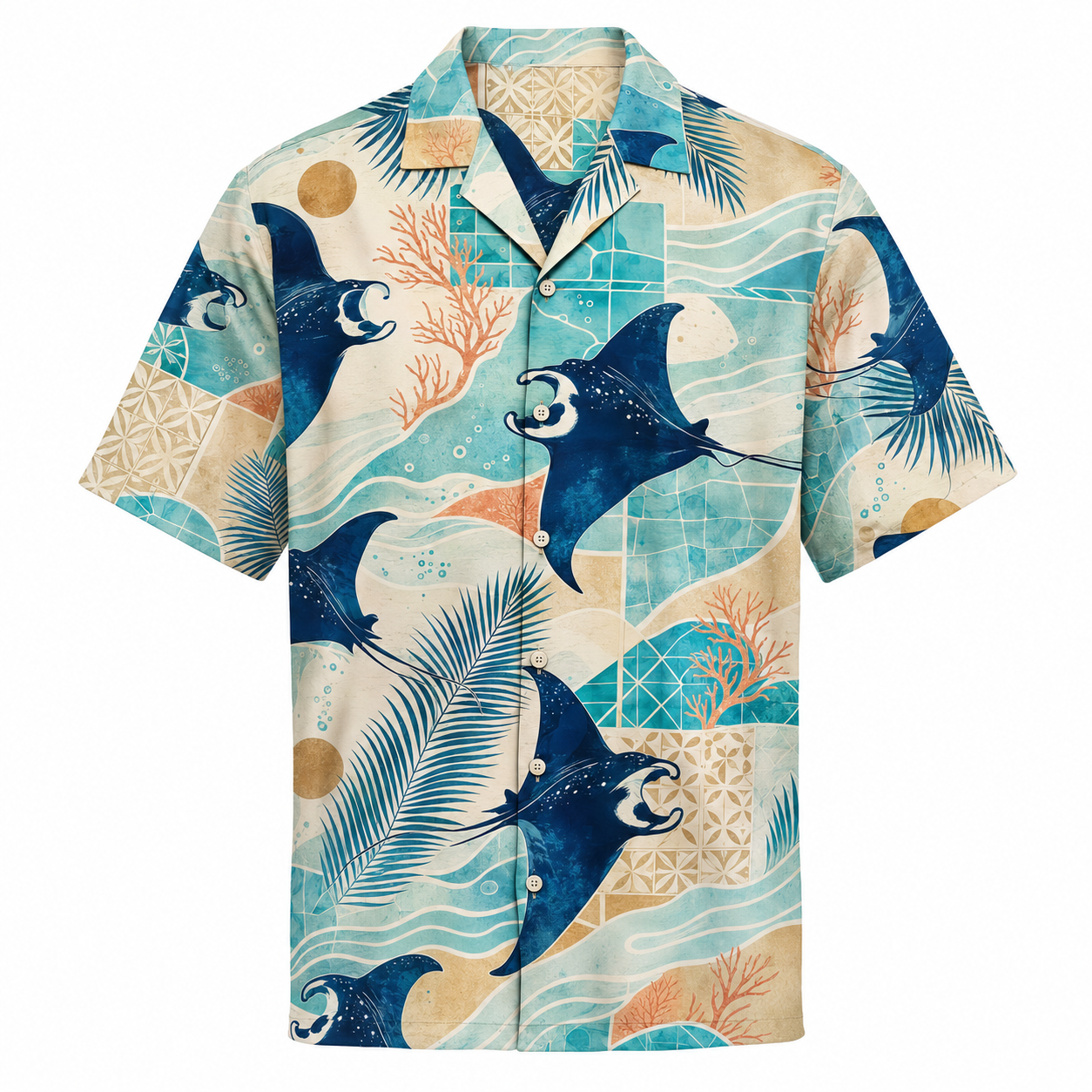 Summer Tropical Print Short Sleeve Beach Shirt -99
