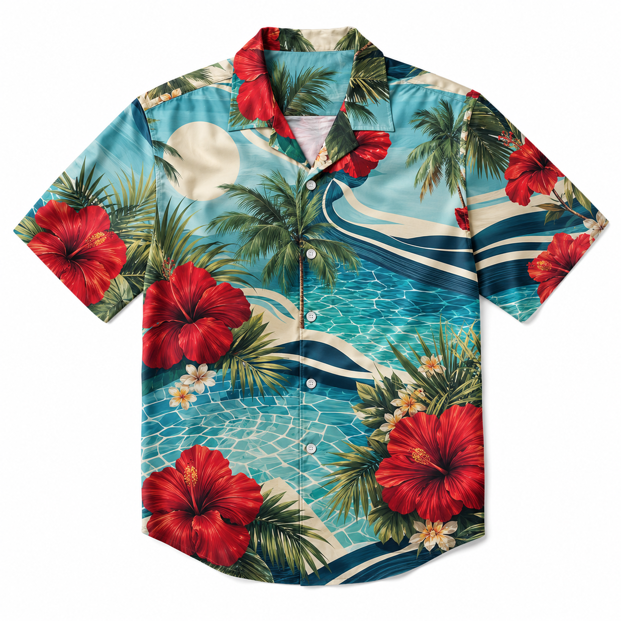 Summer Tropical Print Short Sleeve Beach Shirt -75