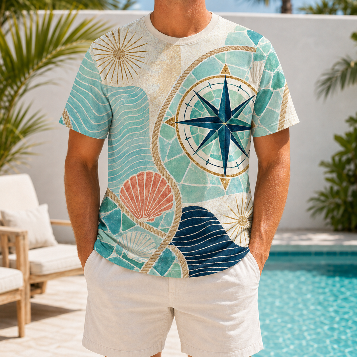 Men's Vintage Tropical Beach Resort Short Sleeve T-Shirt -03