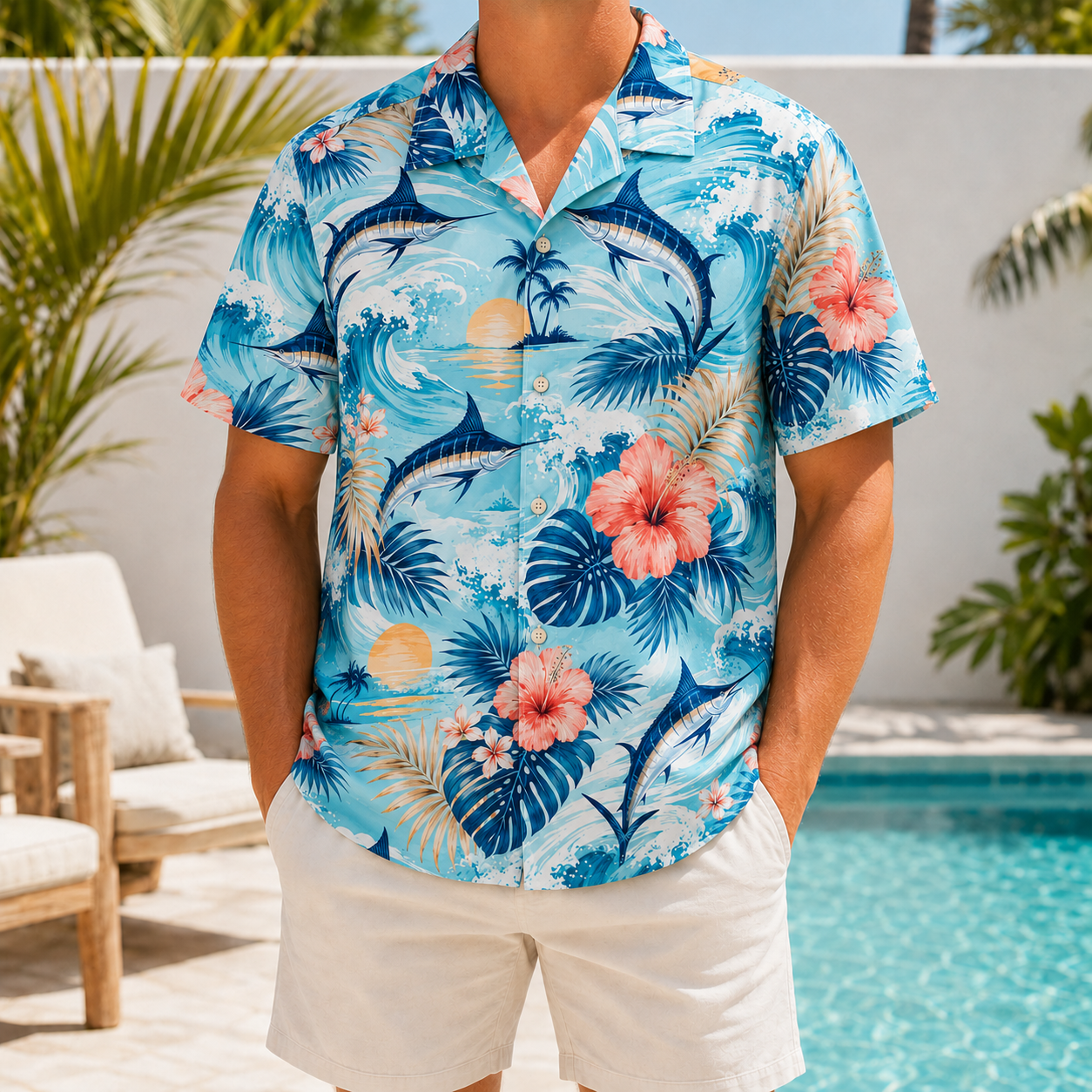 Summer Tropical Print Short Sleeve Beach Shirt -43
