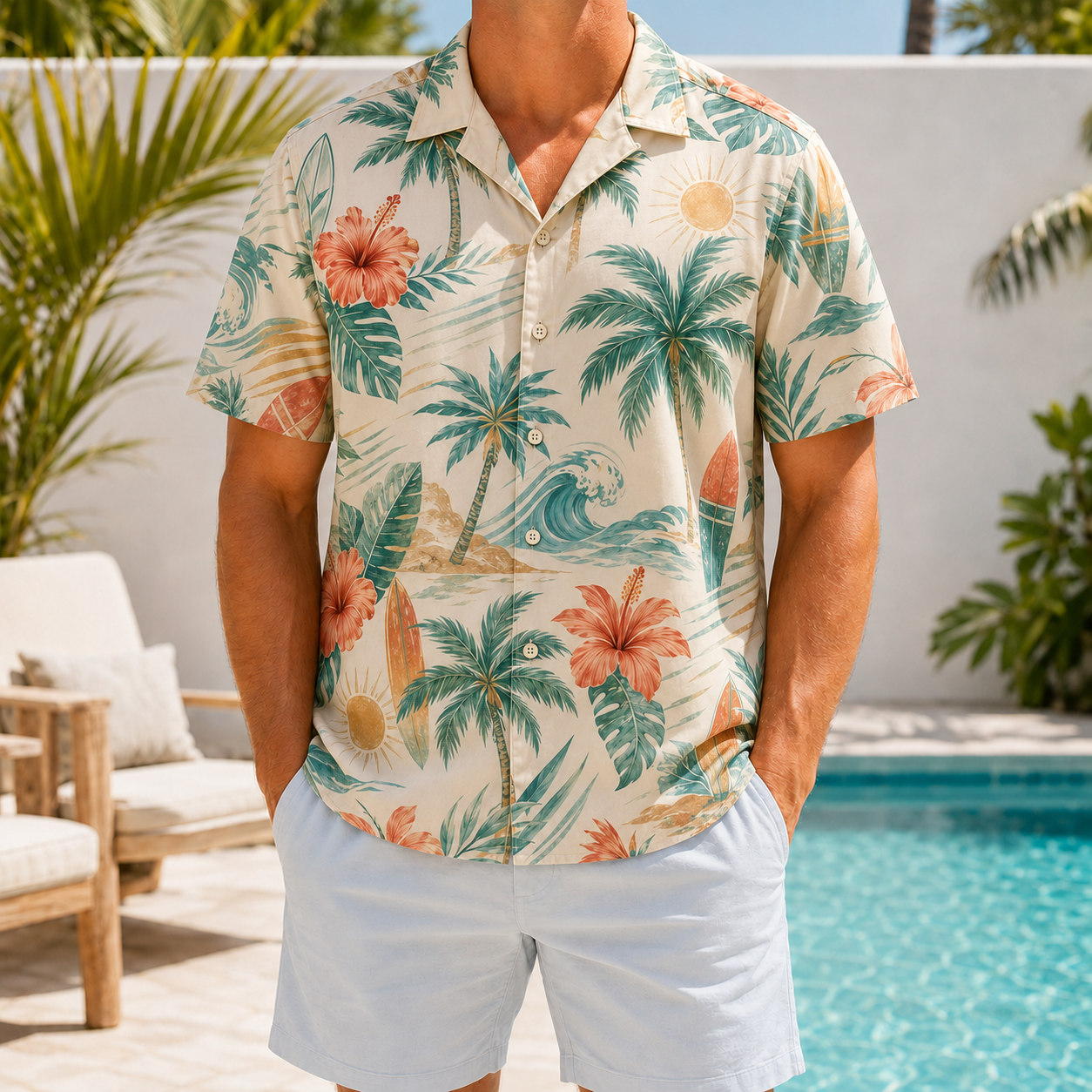 Summer Tropical Print Short Sleeve Beach Shirt -8