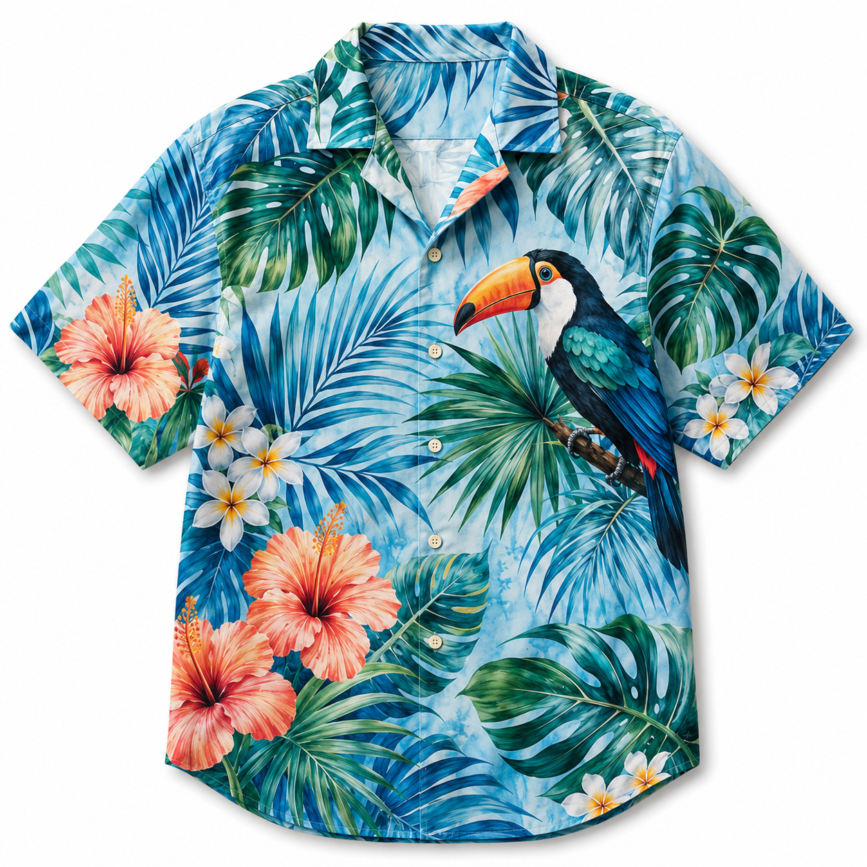 Summer Tropical Print Short Sleeve Beach Shirt -5