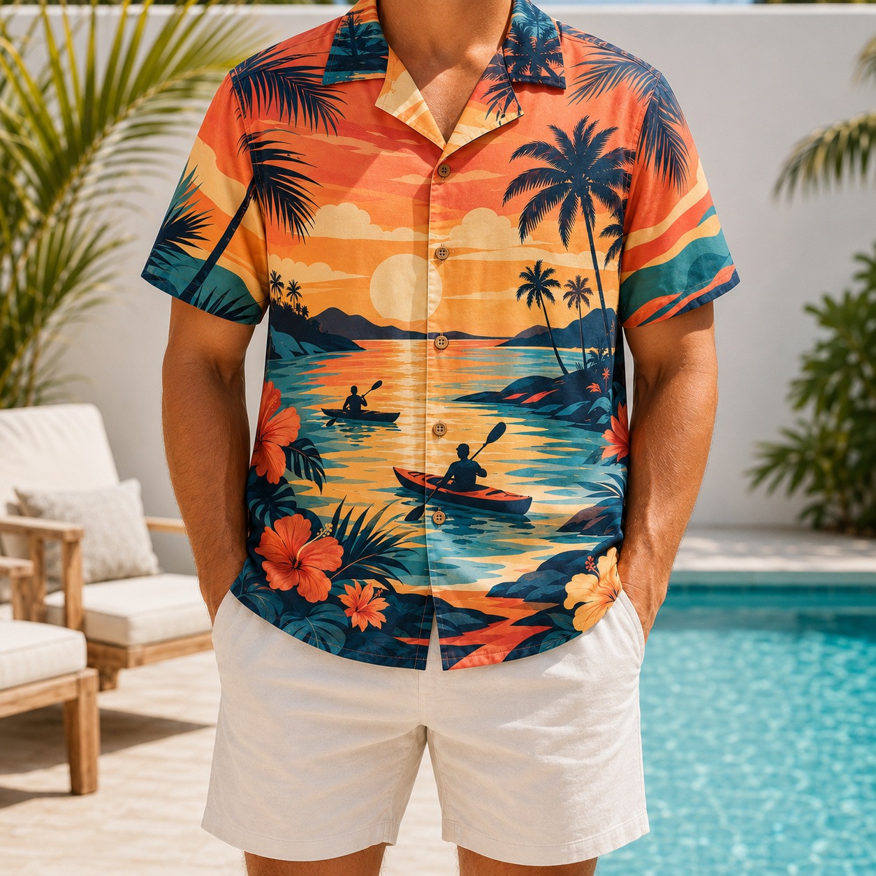 Summer Tropical Print Short Sleeve Beach Shirt -48