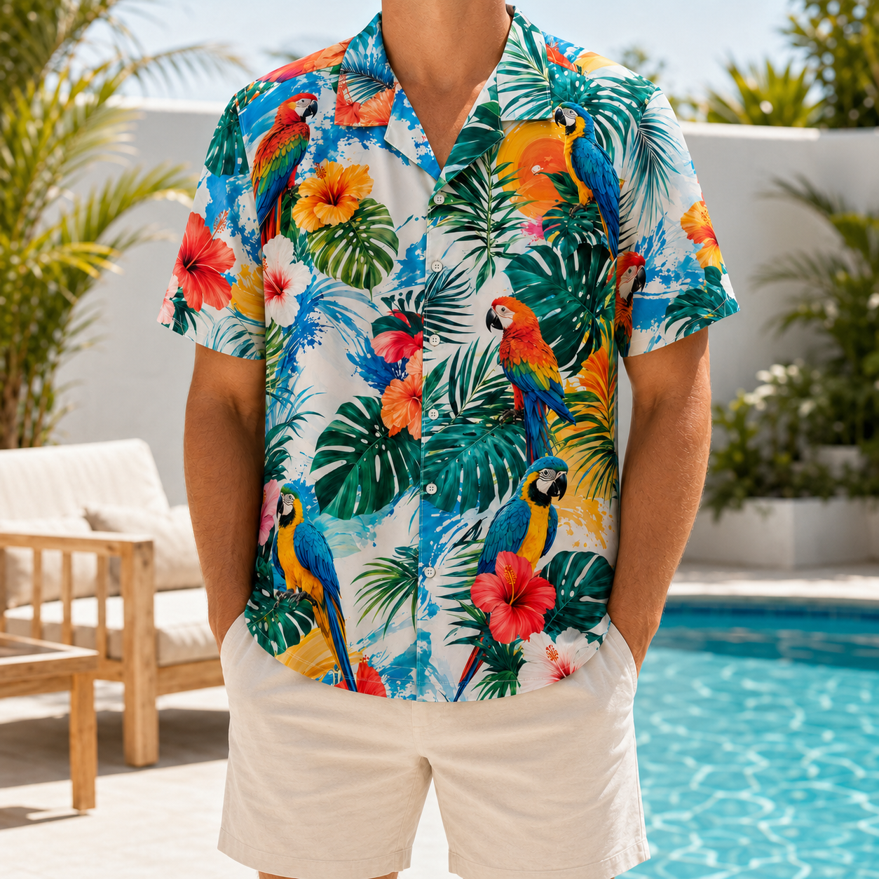 Summer Tropical Print Short Sleeve Beach Shirt -38