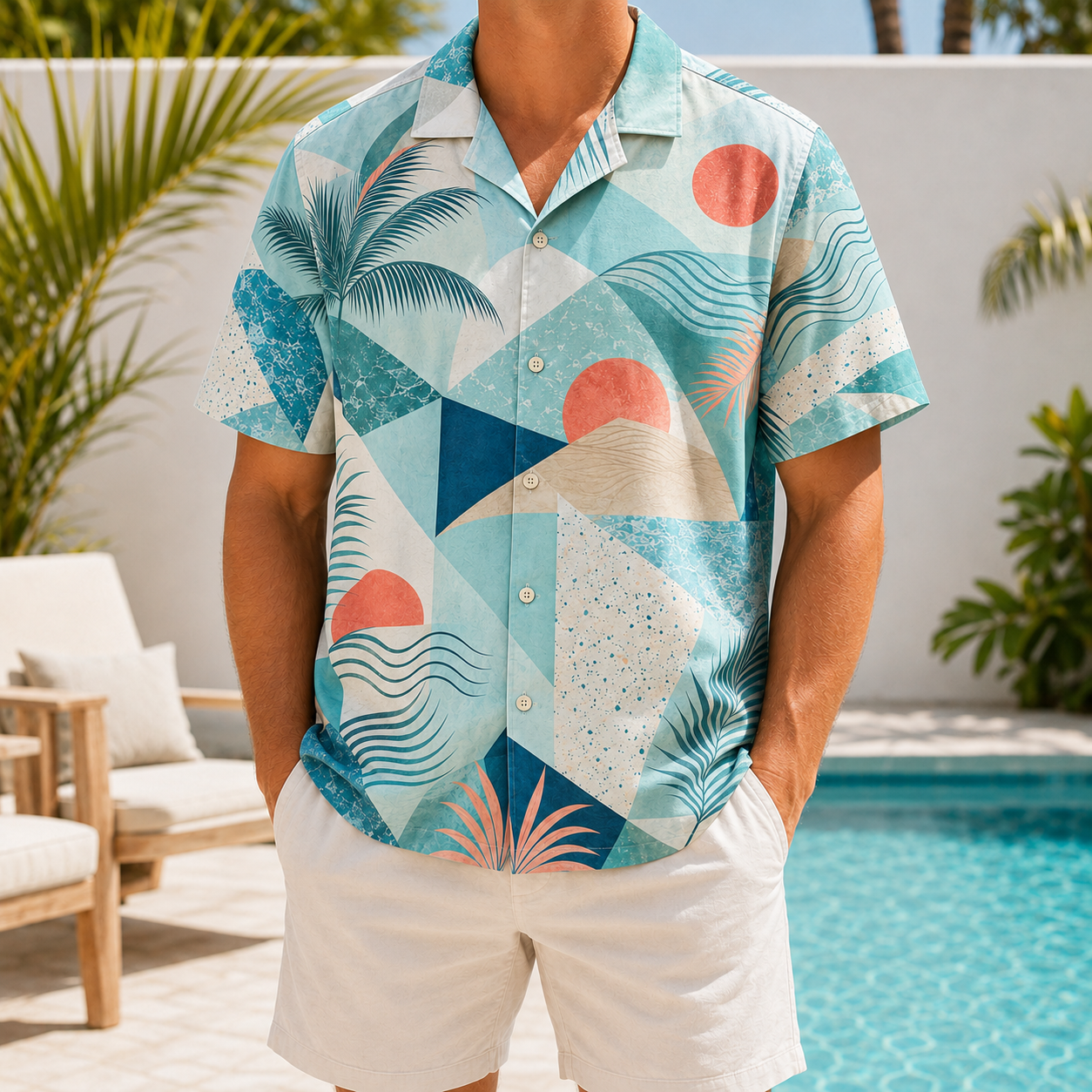 Summer Tropical Print Short Sleeve Beach Shirt -47