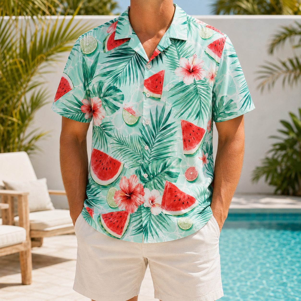 Summer Tropical Print Short Sleeve Beach Shirt -11