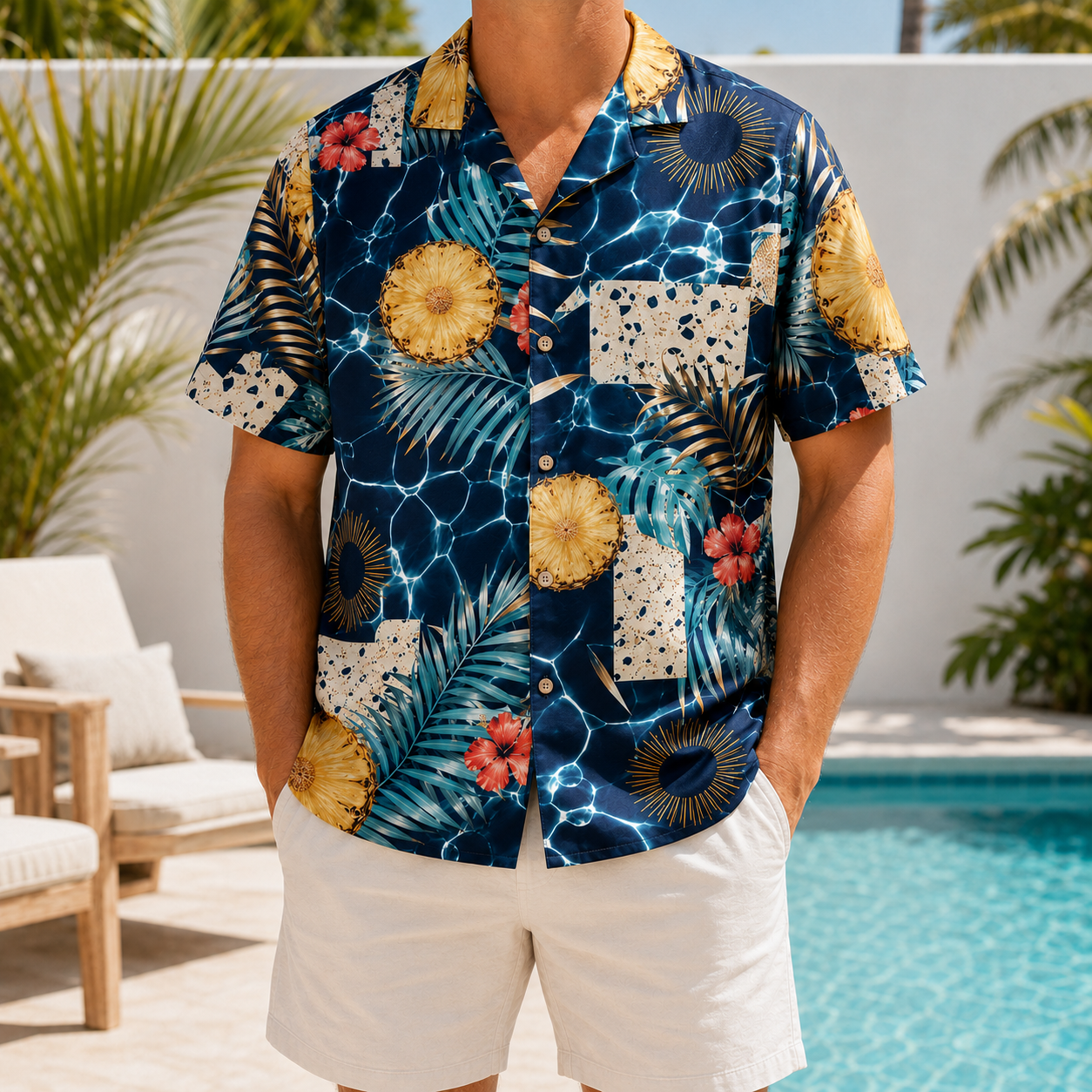 Summer Tropical Print Short Sleeve Beach Shirt -94