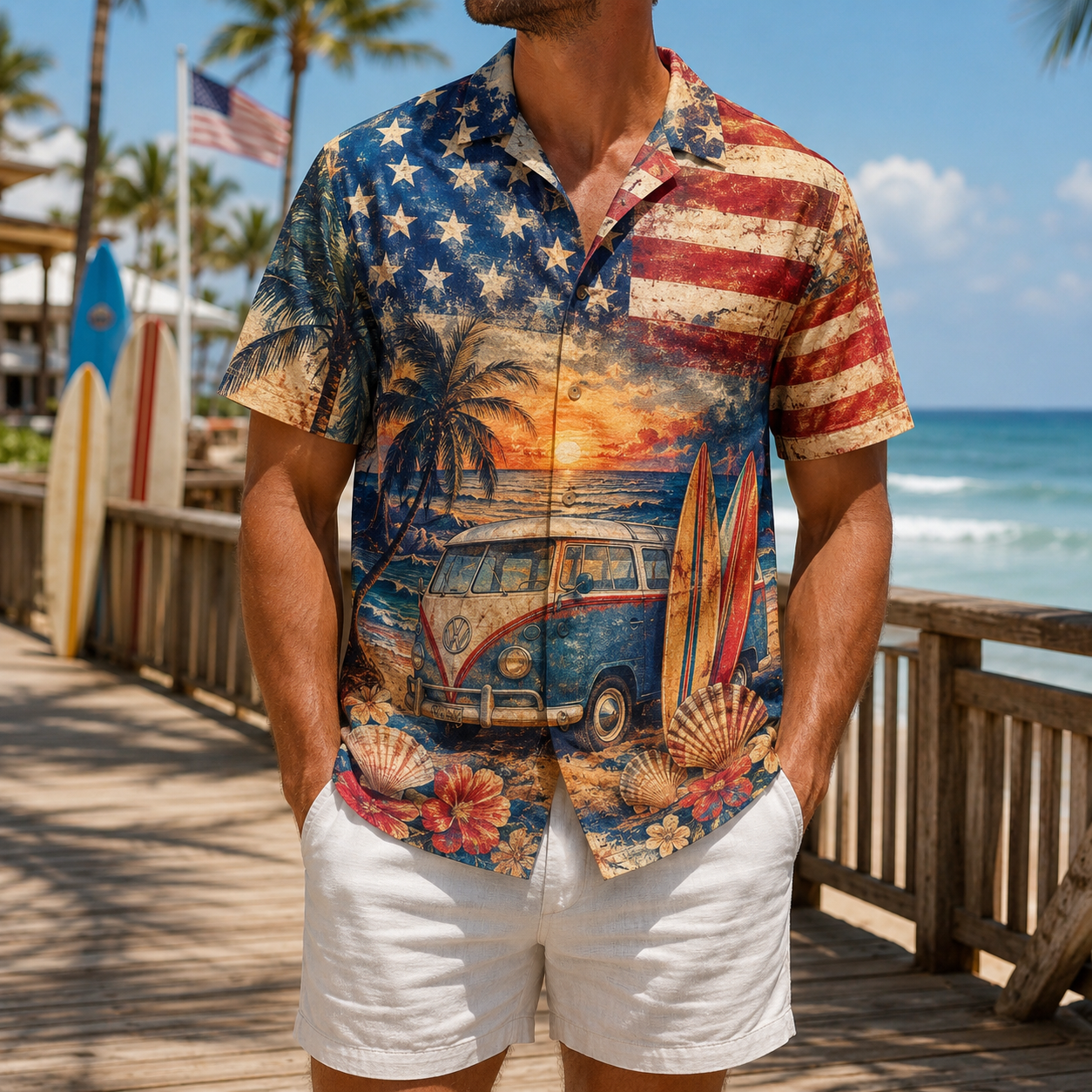 Men's Vintage Tropical Print Short-Sleeve Shirt – Casual Beach Vacation Style – 70