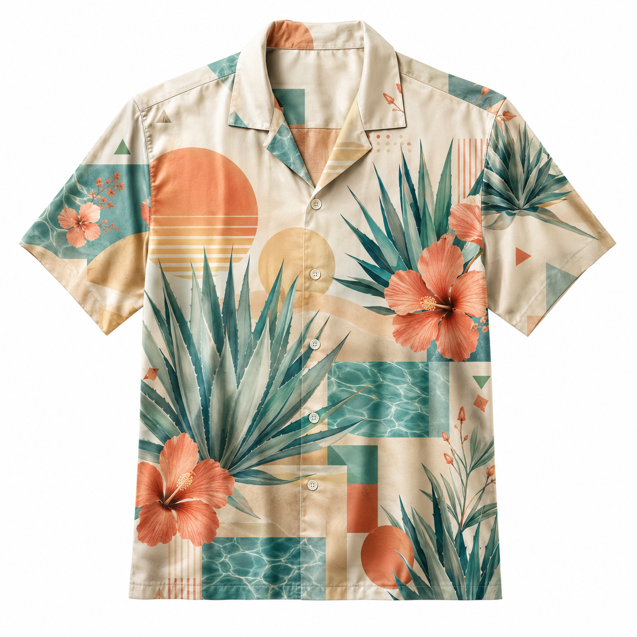 Summer Tropical Print Short Sleeve Beach Shirt -39