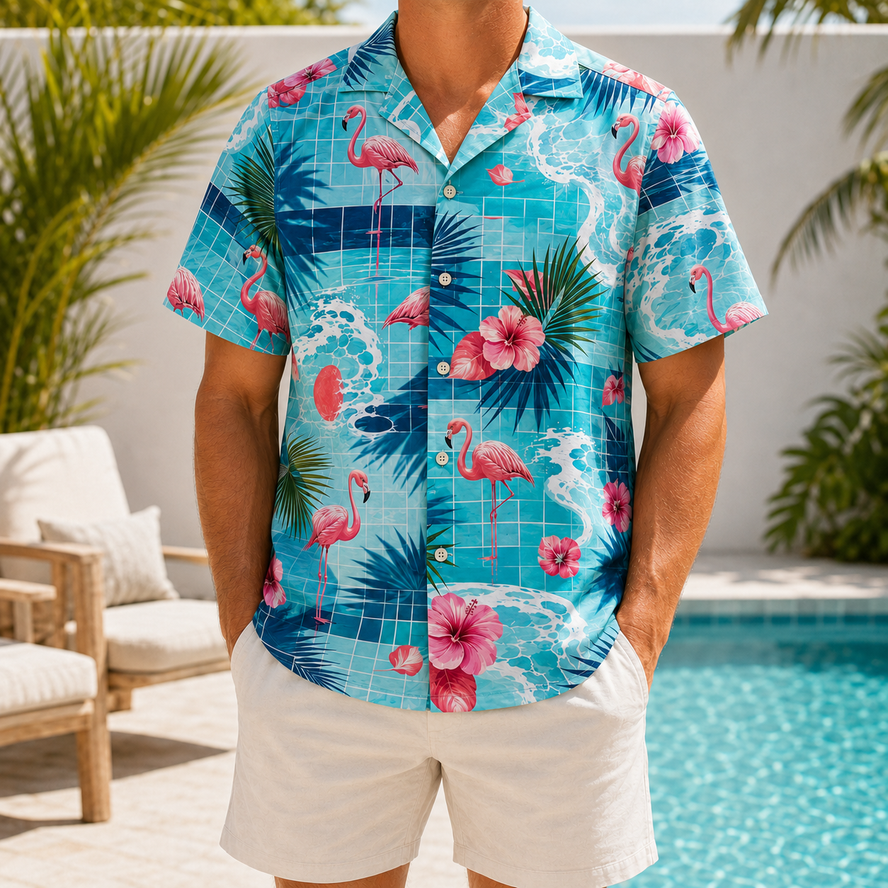 Summer Tropical Print Short Sleeve Beach Shirt -55