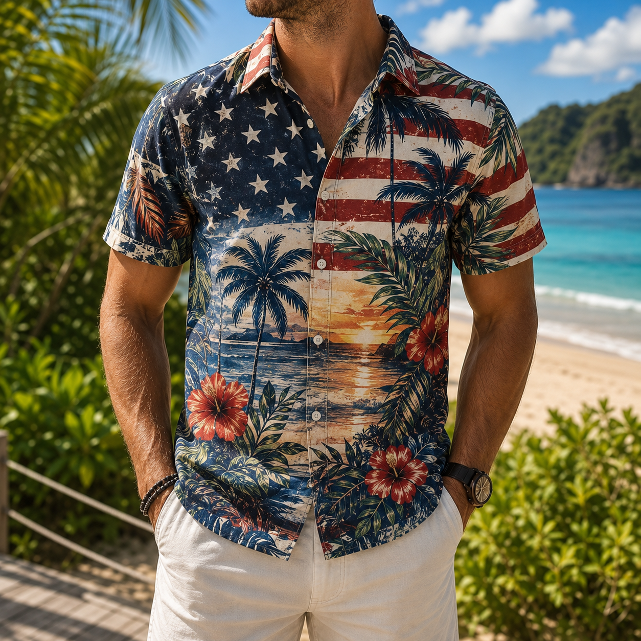 Men's Vintage Tropical Print Short-Sleeve Shirt – Casual Beach Vacation Style – 02