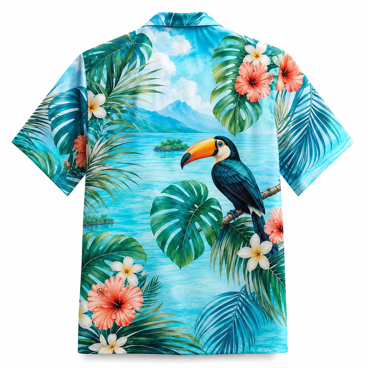 Summer Tropical Print Short Sleeve Beach Shirt -9