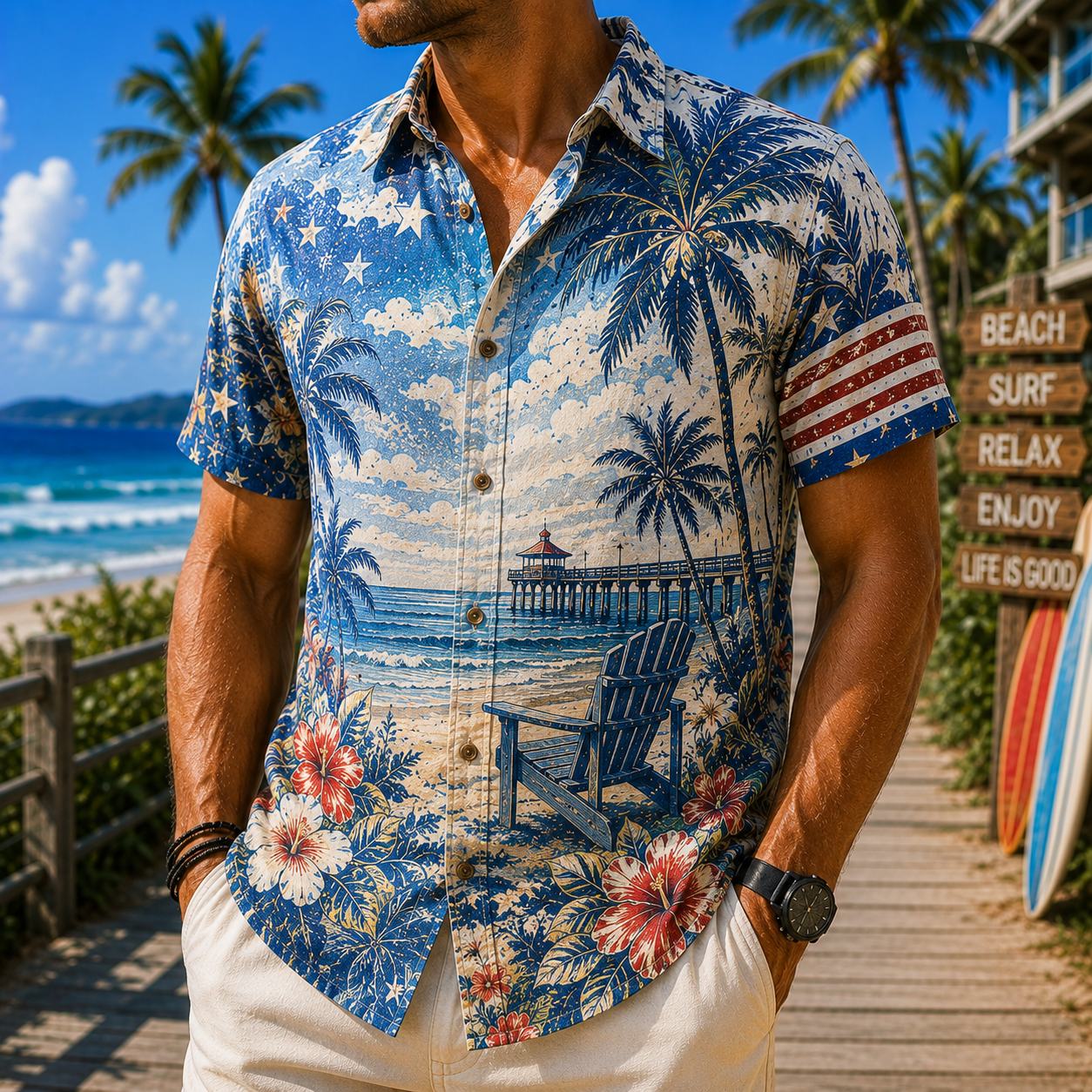 Men's Vintage Tropical Print Short-Sleeve Shirt – Casual Beach Vacation Style – 62