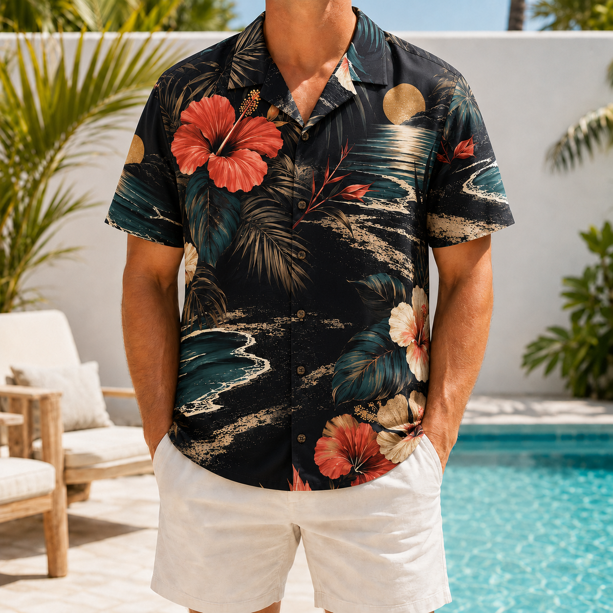 Summer Tropical Print Short Sleeve Beach Shirt -58
