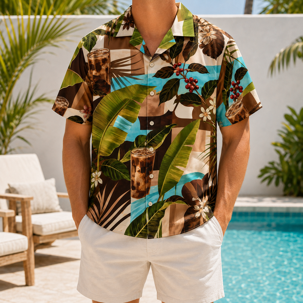Summer Tropical Print Short Sleeve Beach Shirt -36