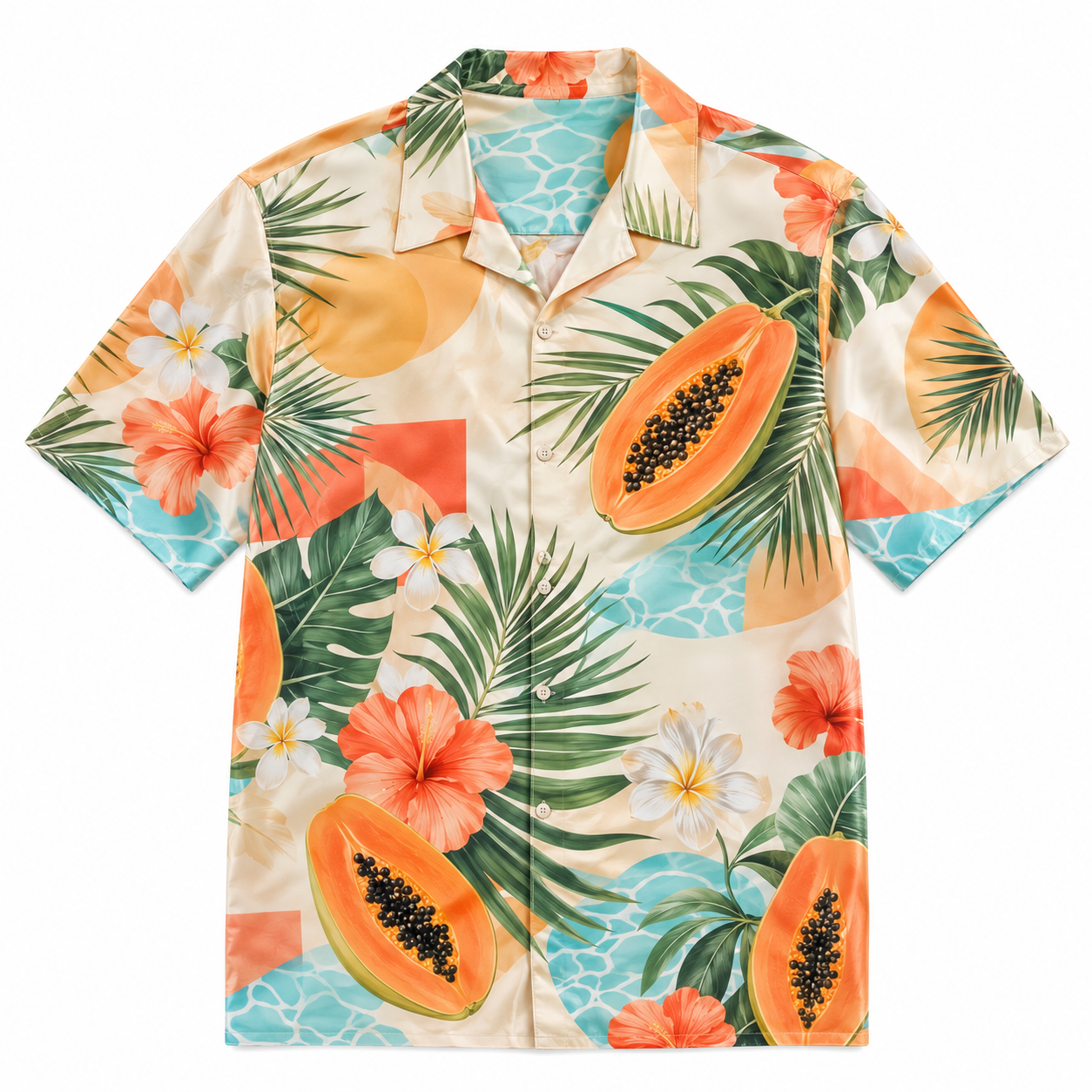 Summer Tropical Print Short Sleeve Beach Shirt -42