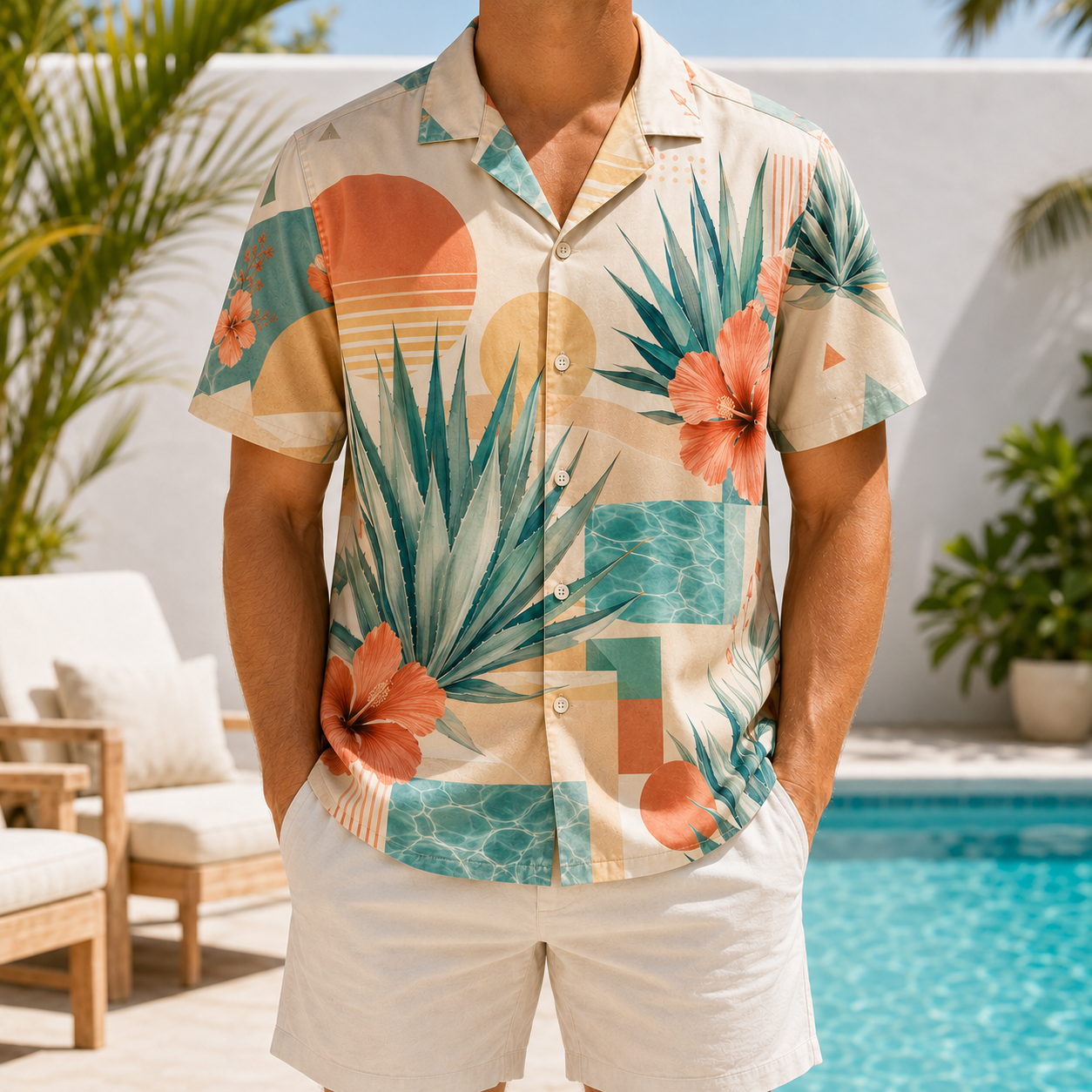 Summer Tropical Print Short Sleeve Beach Shirt -39