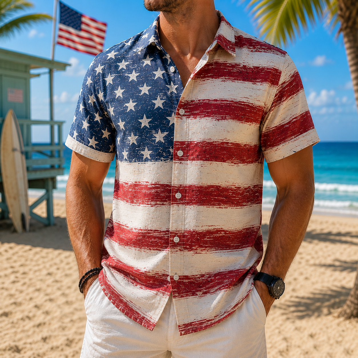 Men's Vintage Tropical Print Short-Sleeve Shirt – Casual Beach Vacation Style – 10