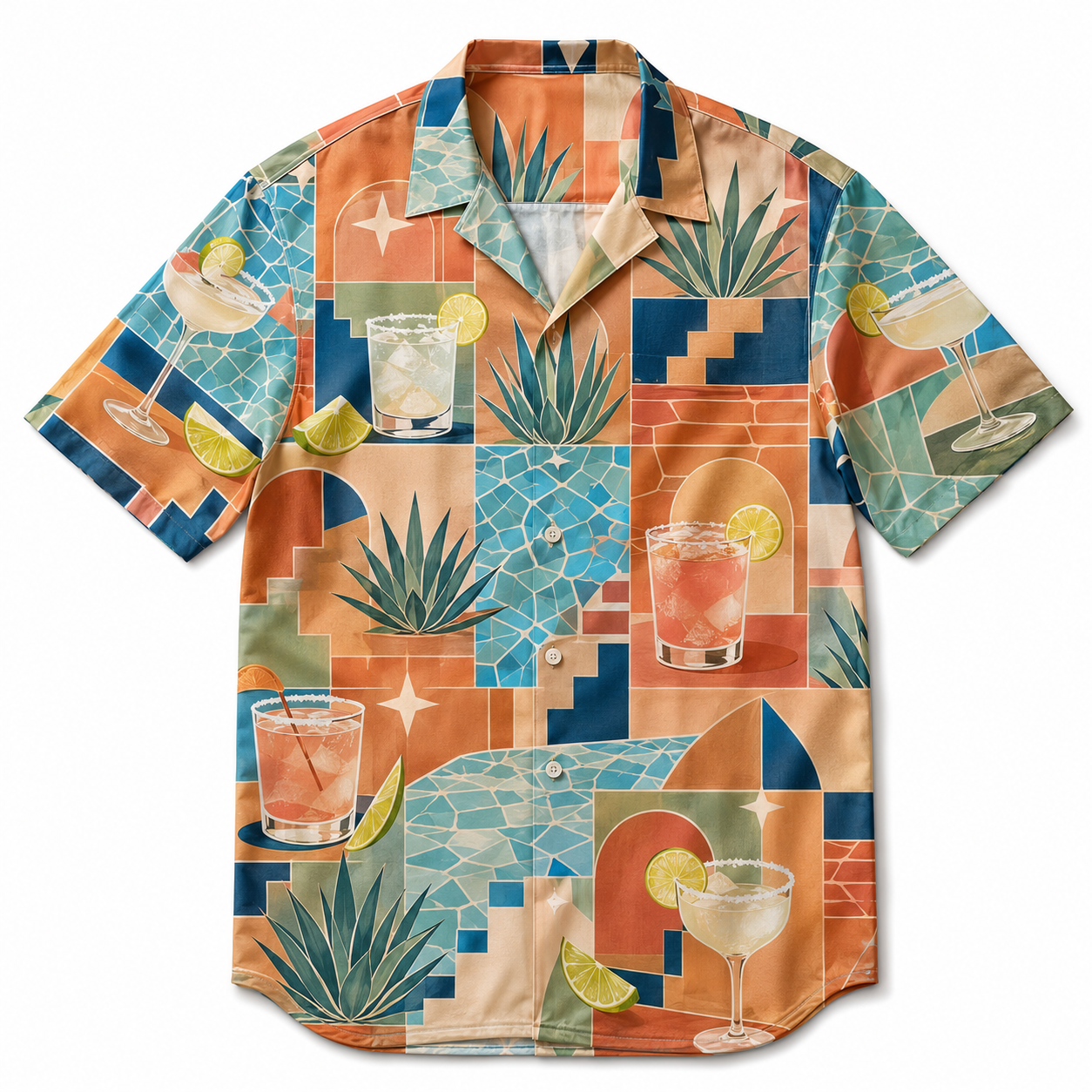 Summer Tropical Print Short Sleeve Beach Shirt -95