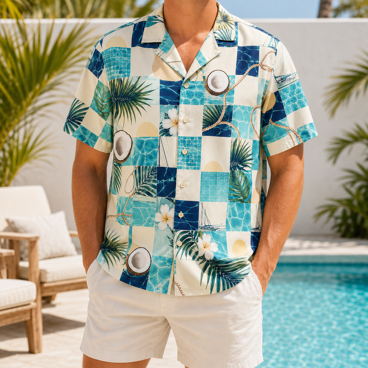 Summer Tropical Print Short Sleeve Beach Shirt -87
