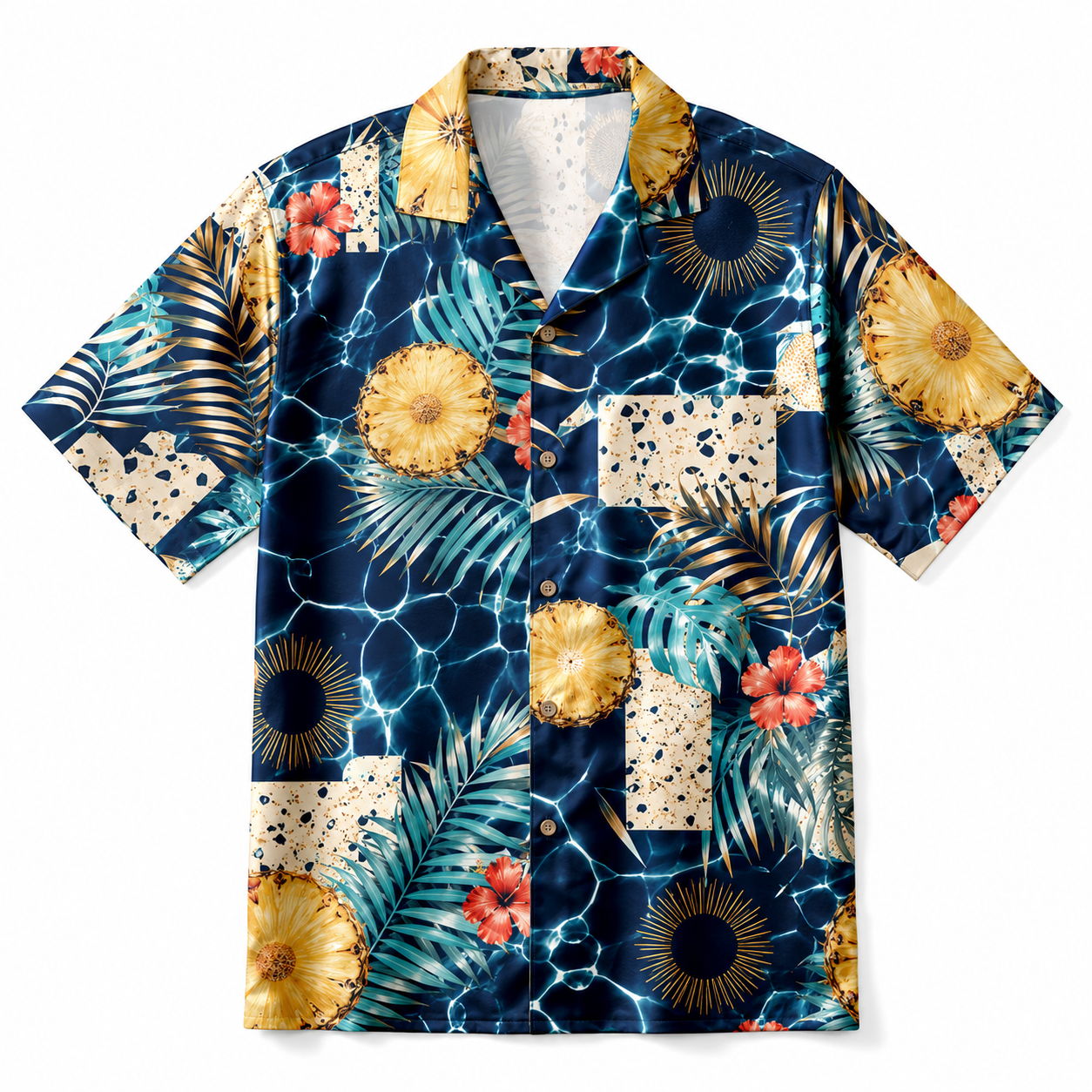 Summer Tropical Print Short Sleeve Beach Shirt -94