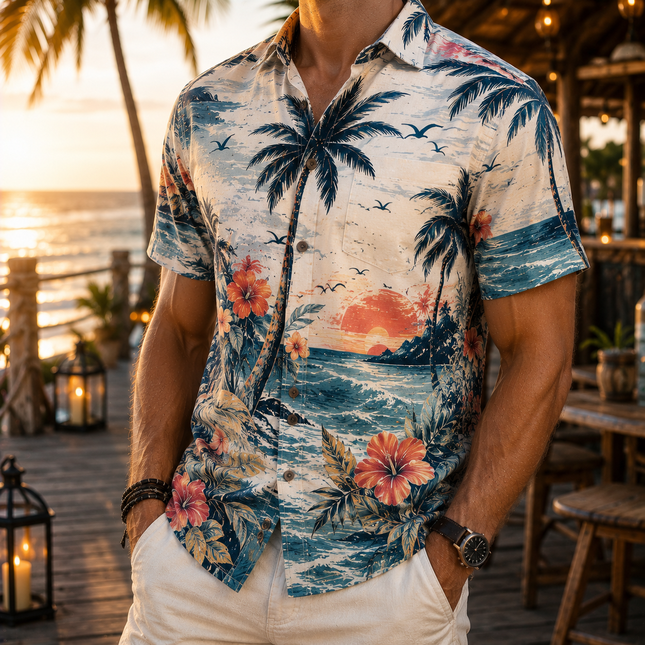 Men's Vintage Western Cowboy-Style Printed Short-Sleeve Shirt-85