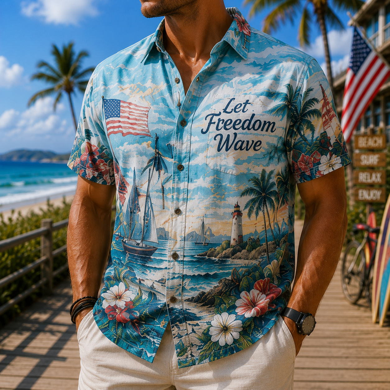 Men's Vintage Tropical Print Short-Sleeve Shirt – Casual Beach Vacation Style – 54