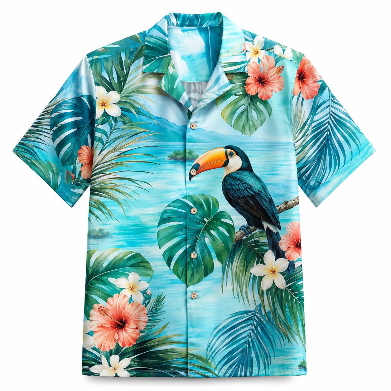 Summer Tropical Print Short Sleeve Beach Shirt -9
