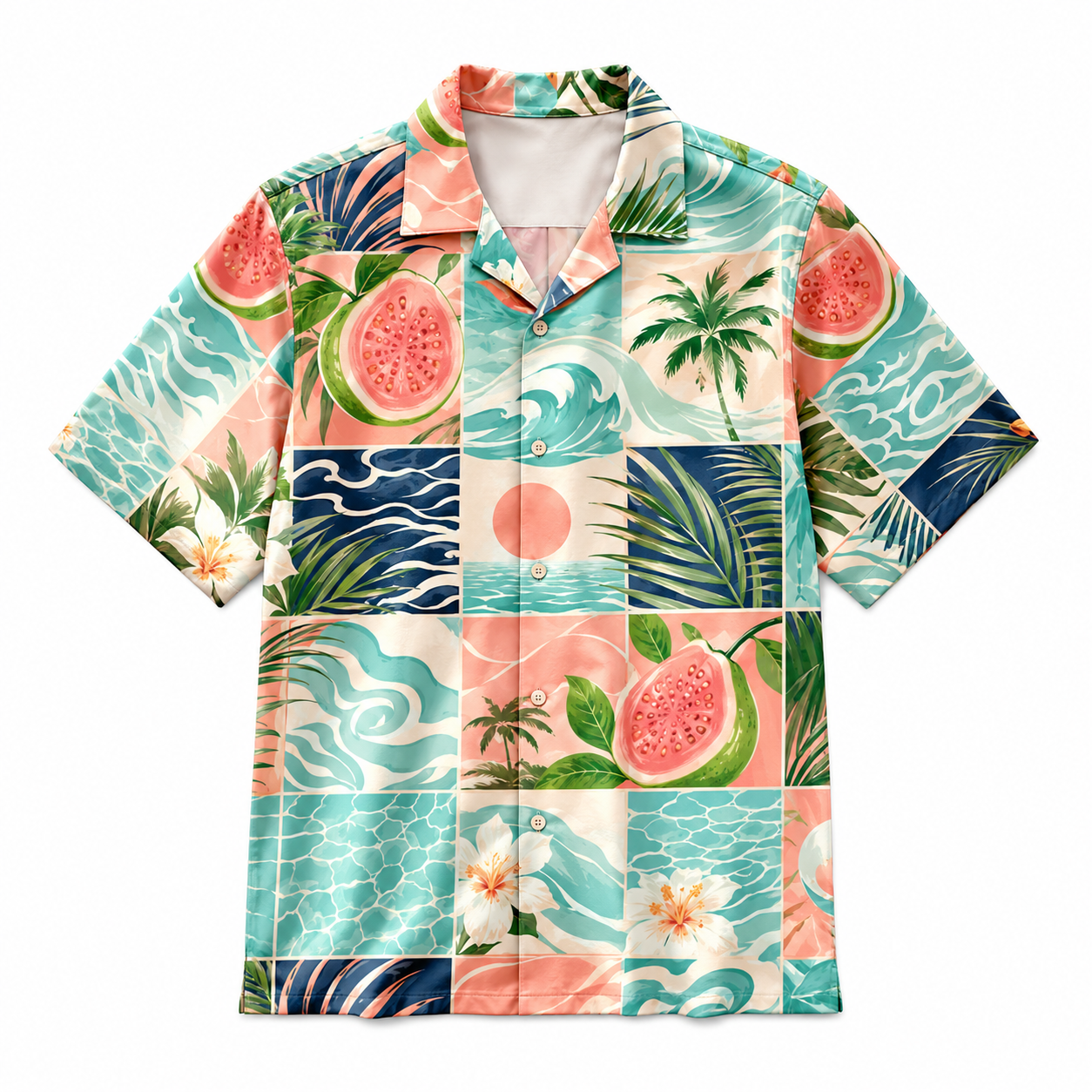 Summer Tropical Print Short Sleeve Beach Shirt -72