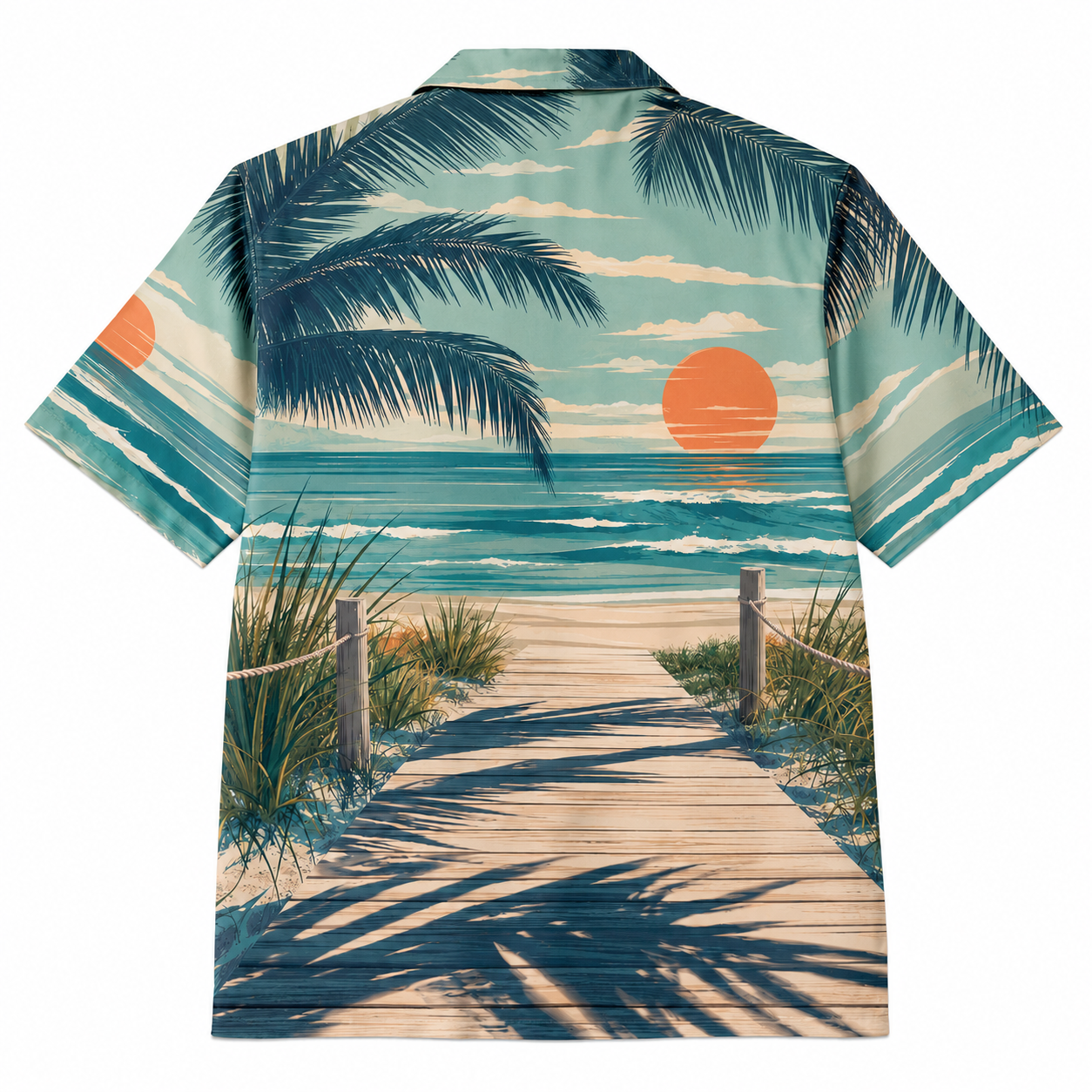 Summer Tropical Print Short Sleeve Beach Shirt -74
